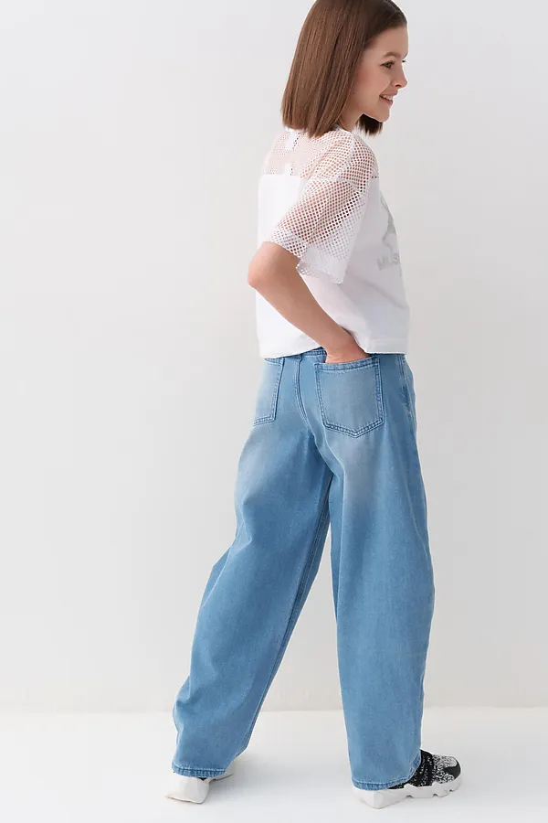 Брюки текстильные джинсовые для девочек PLAYTODAY, синий - фото 2