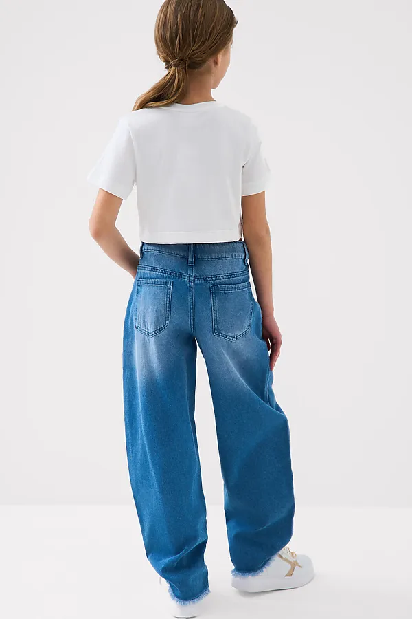 Брюки текстильные джинсовые для девочек PLAYTODAY, синий - фото 2