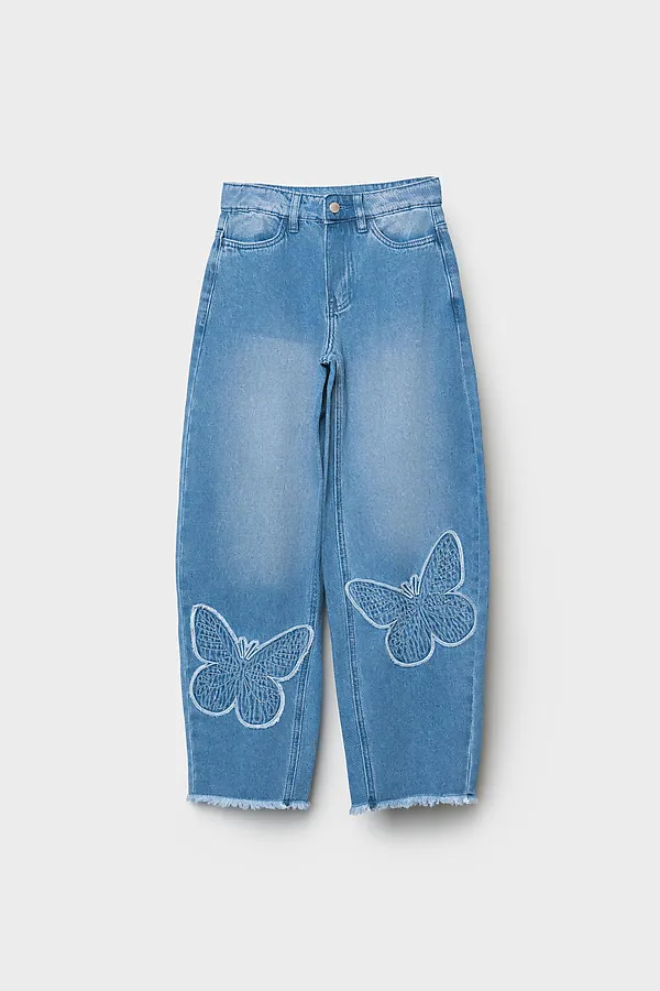 Брюки текстильные джинсовые для девочек PLAYTODAY, синий - фото 2