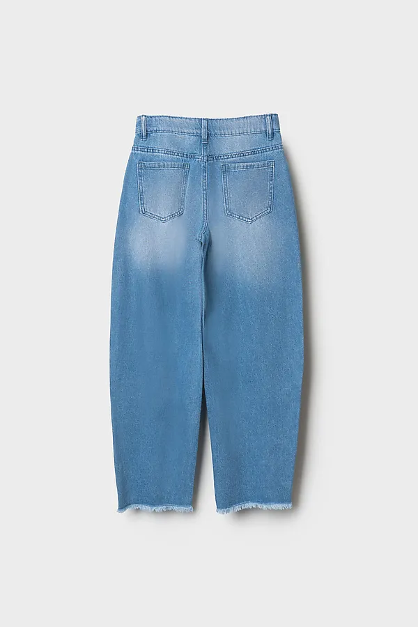 Брюки текстильные джинсовые для девочек PLAYTODAY, синий - фото 2