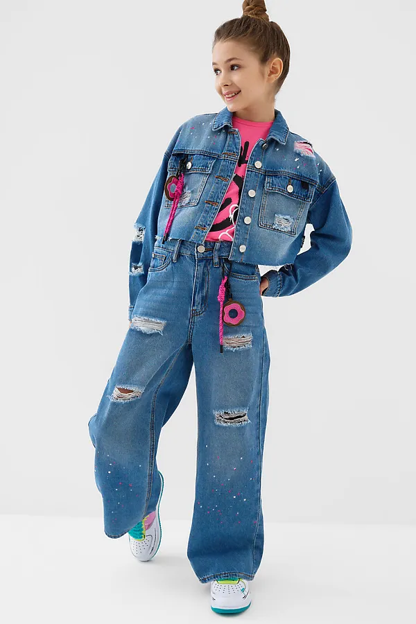 Куртка текстильная джинсовая для девочек PLAYTODAY, синий - фото 2
