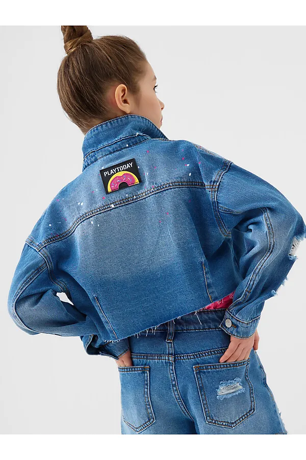 Куртка текстильная джинсовая для девочек PLAYTODAY, синий - фото 2