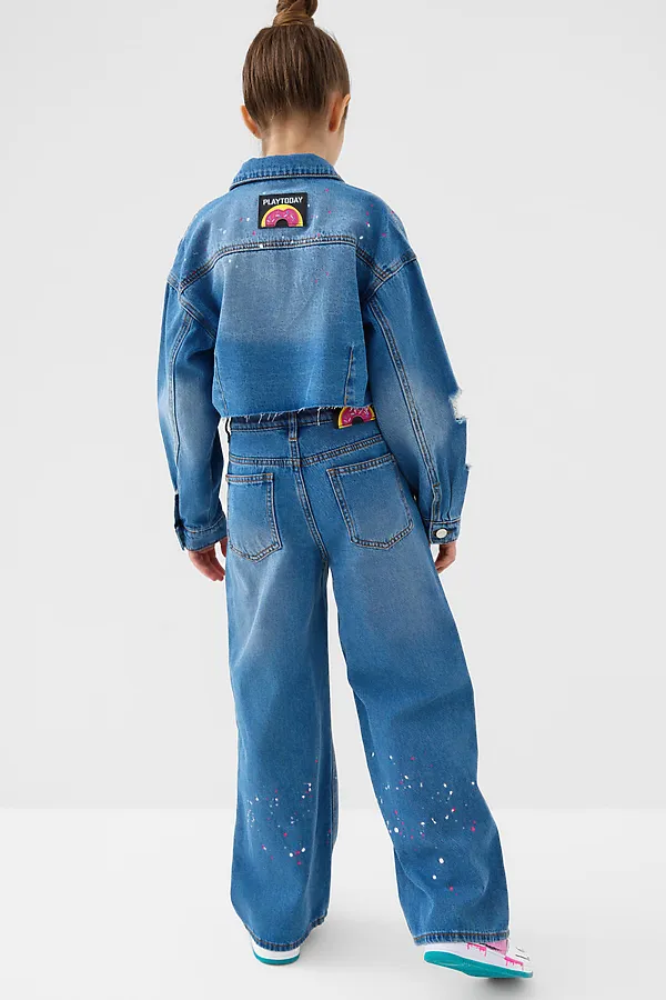 Брюки текстильные джинсовые для девочек PLAYTODAY, синий - фото 2