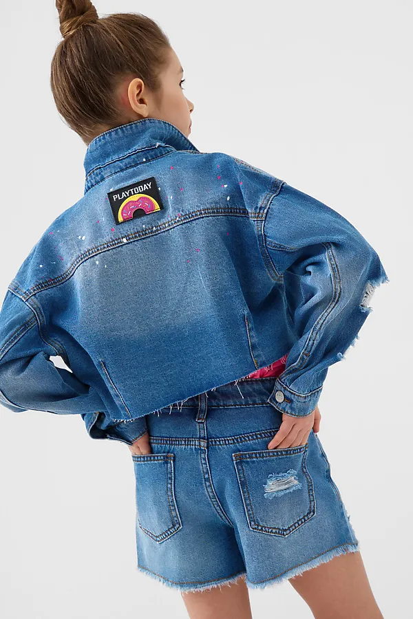 Шорты текстильные джинсовые для девочек PLAYTODAY, синий - фото 2