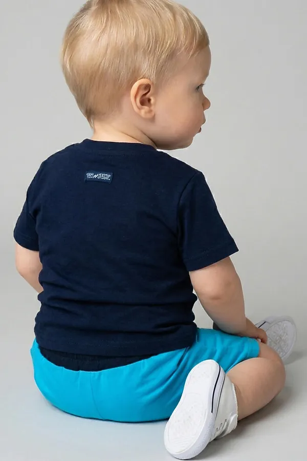 Комплект детский трикотажный для мальчиков: джемпер (футболка), шорты PLAYTODAY, тёмно-синий,голубой - фото 2