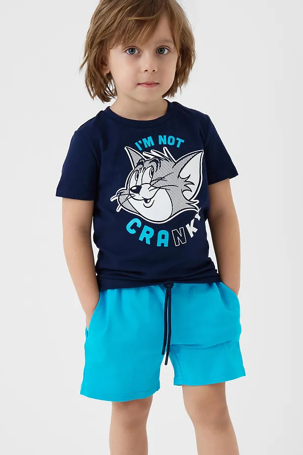 Комплект трикотажный для мальчиков: фуфайка (футболка), шорты PLAYTODAY, тёмно-синий,голубой - фото 2