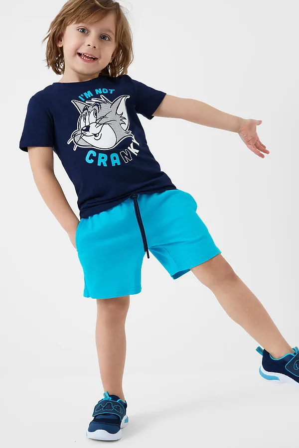 Комплект трикотажный для мальчиков: фуфайка (футболка), шорты PLAYTODAY, тёмно-синий,голубой - фото 2