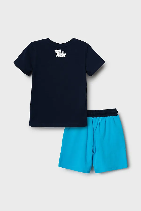Комплект трикотажный для мальчиков: фуфайка (футболка), шорты PLAYTODAY, тёмно-синий,голубой - фото 2