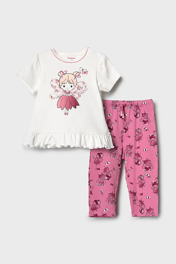 Комплект детский трикотажный для девочек: джемпер (футболка), брюки PLAYTODAY, разноцветный - фото 2