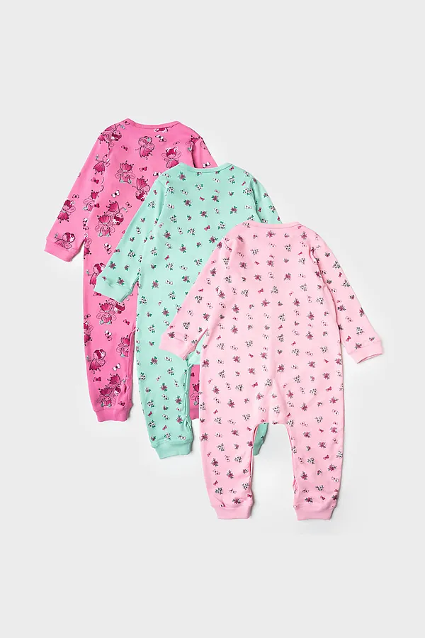 Комбинезон детский трикотажный для девочек, 3 шт в комплекте PLAYTODAY, разноцветный - фото 2