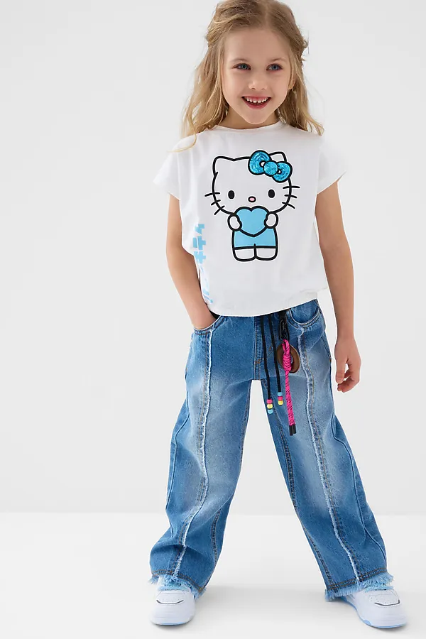 Джемпер трикотажный для девочек (футболка) PLAYTODAY, белый - фото 2