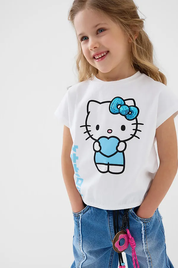 Джемпер трикотажный для девочек (футболка) PLAYTODAY, белый - фото 2