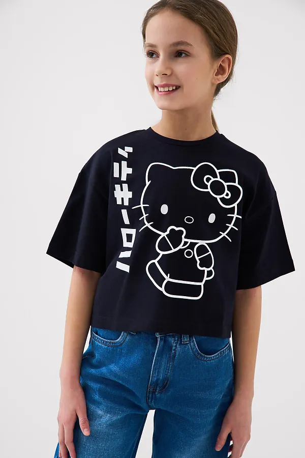 Фуфайка трикотажная для девочек (футболка) PLAYTODAY, черный - фото 2