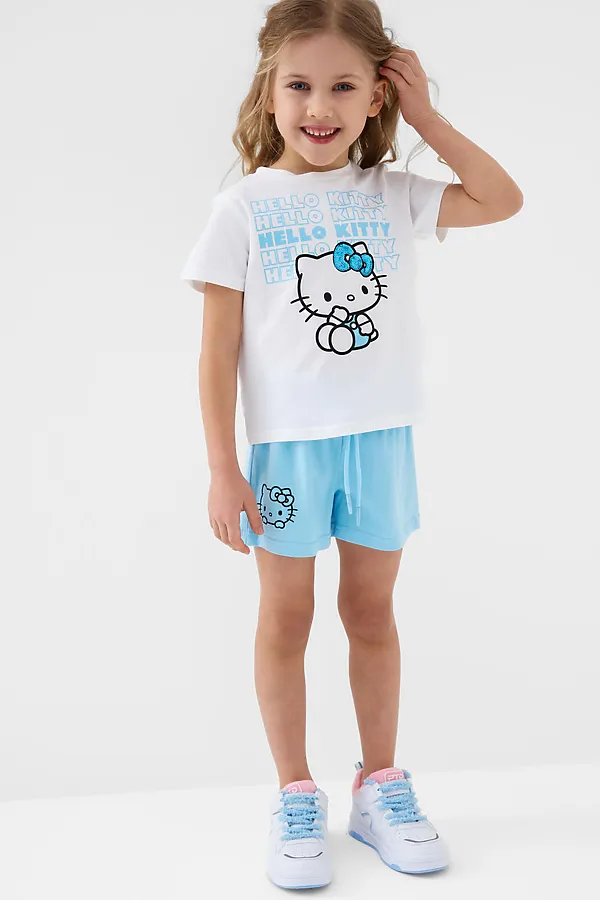 Комплект трикотажный для девочек: фуфайка (футболка), шорты PLAYTODAY, белый,голубой - фото 2