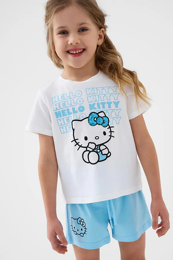 Комплект трикотажный для девочек: фуфайка (футболка), шорты PLAYTODAY, белый,голубой - фото 2