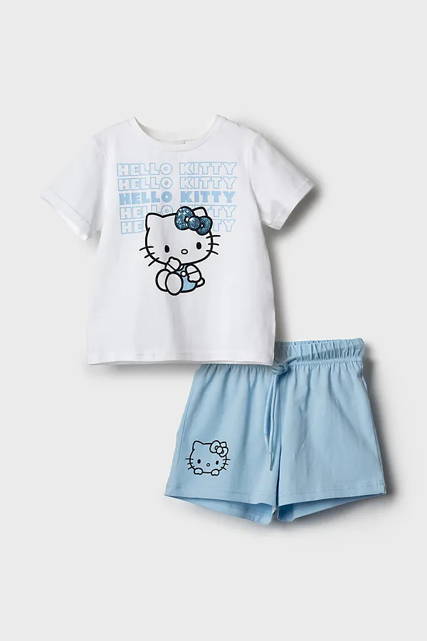 Комплект трикотажный для девочек: фуфайка (футболка), шорты PLAYTODAY, белый,голубой - фото 2