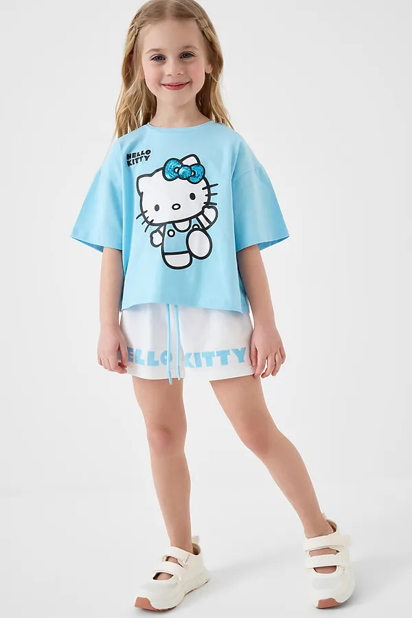 Комплект трикотажный для девочек: фуфайка (футболка), шорты PLAYTODAY, голубой,белый - фото 2