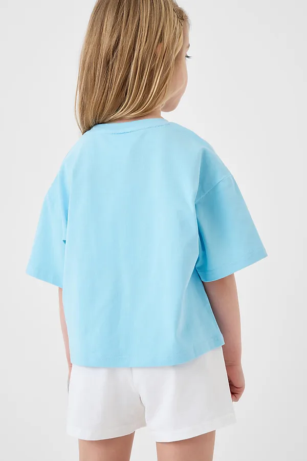 Комплект трикотажный для девочек: фуфайка (футболка), шорты PLAYTODAY, голубой,белый - фото 2