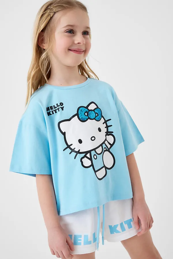 Комплект трикотажный для девочек: фуфайка (футболка), шорты PLAYTODAY, голубой,белый - фото 2