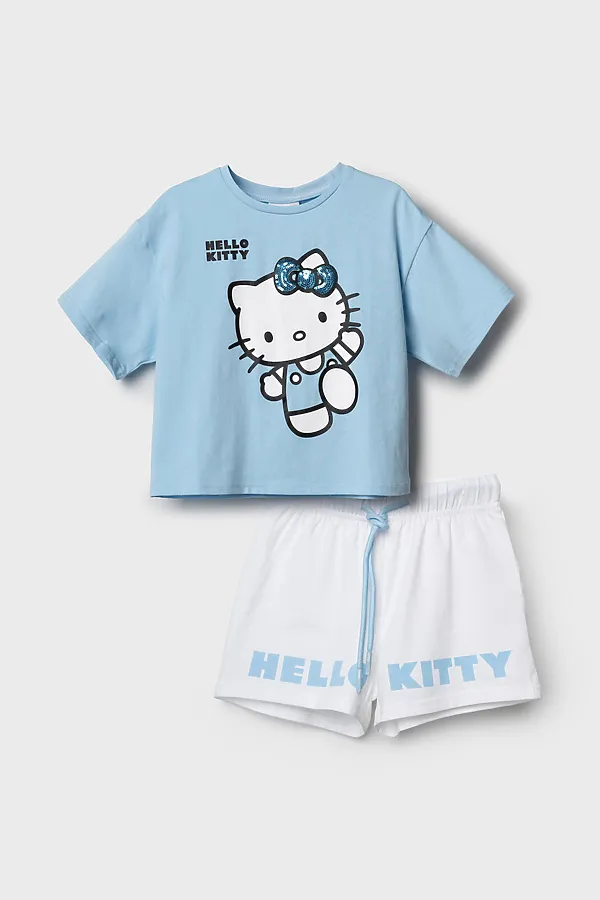 Комплект трикотажный для девочек: фуфайка (футболка), шорты PLAYTODAY, голубой,белый - фото 2
