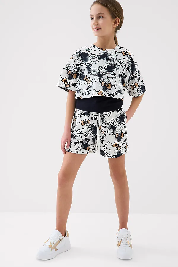 Комплект трикотажный для девочек: фуфайка (футболка), топ, шорты PLAYTODAY, разноцветный - фото 2