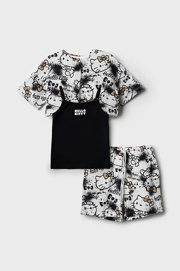 Комплект трикотажный для девочек: фуфайка (футболка), топ, шорты PLAYTODAY, разноцветный - фото 2