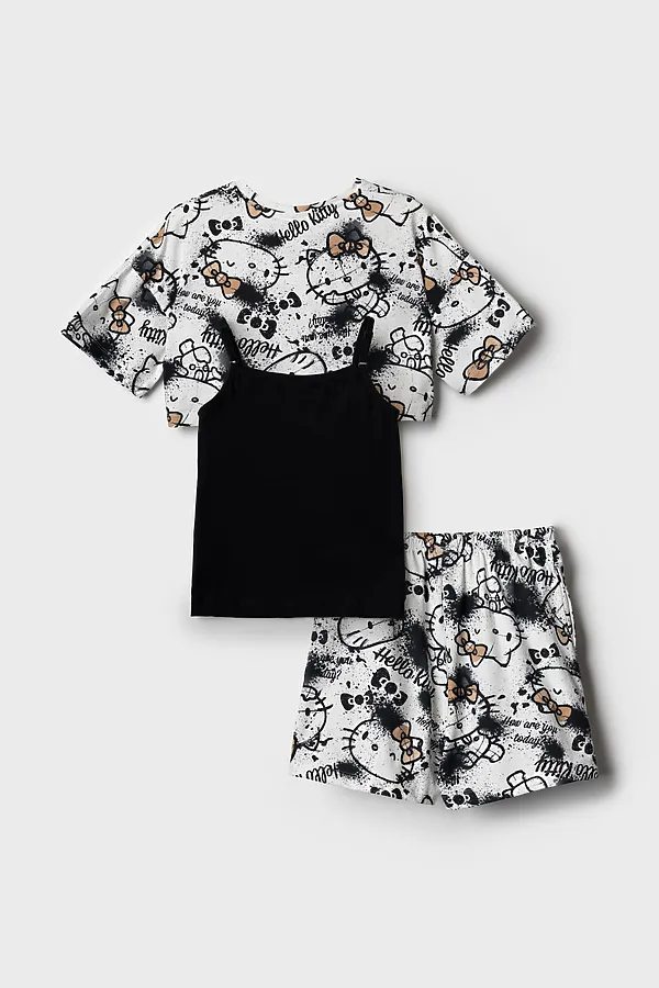 Комплект трикотажный для девочек: фуфайка (футболка), топ, шорты PLAYTODAY, разноцветный - фото 2