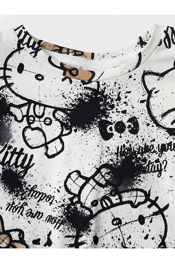 Комплект трикотажный для девочек: фуфайка (футболка), топ, шорты PLAYTODAY, разноцветный - фото 2