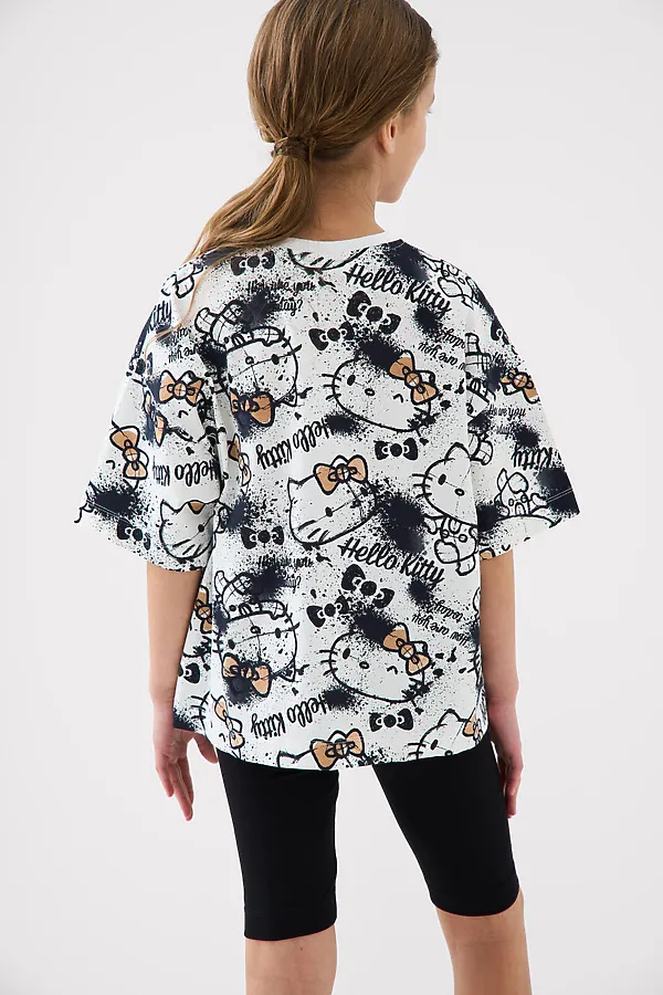 Комплект трикотажный для девочек: брюки (легинсы укороченные), фуфайка (футболка) PLAYTODAY, темно-серый,белый,бежевый - фото 2