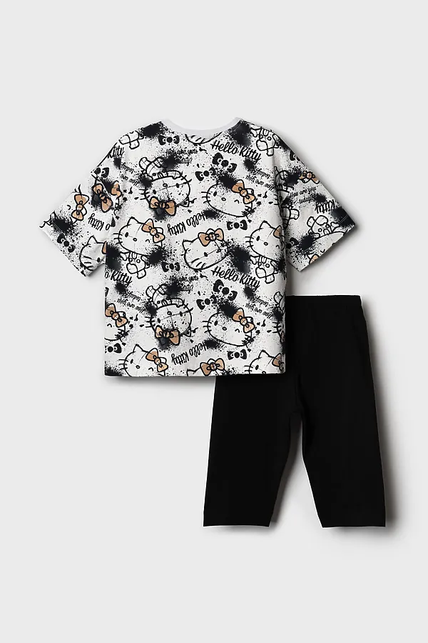 Комплект трикотажный для девочек: брюки (легинсы укороченные), фуфайка (футболка) PLAYTODAY, темно-серый,белый,бежевый - фото 2