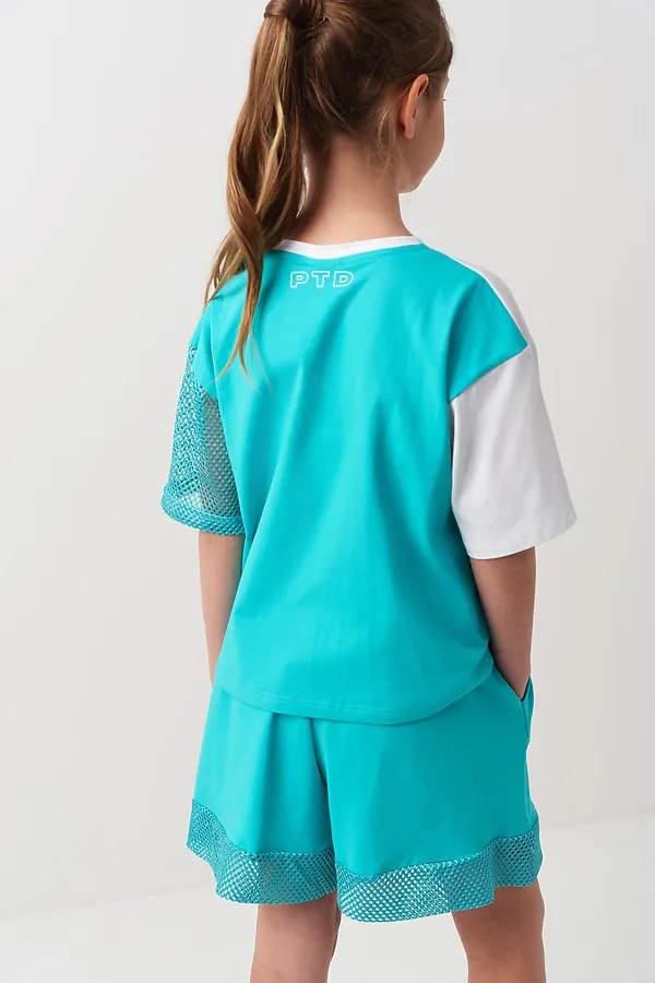 Комплект трикотажный для девочек: фуфайка (футболка), шорты PLAYTODAY, светло-зеленый,белый - фото 2