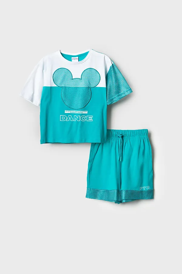 Комплект трикотажный для девочек: фуфайка (футболка), шорты PLAYTODAY, светло-зеленый,белый - фото 2