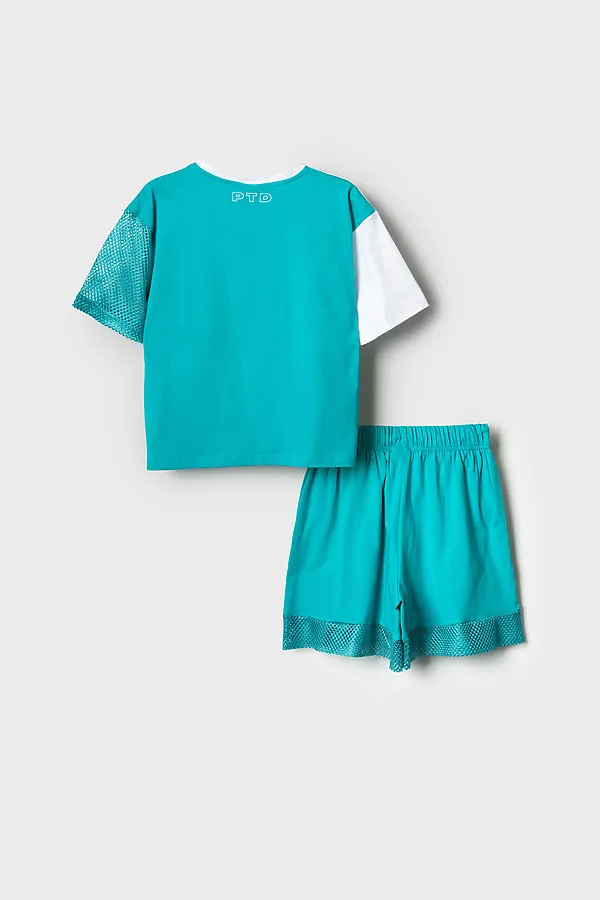 Комплект трикотажный для девочек: фуфайка (футболка), шорты PLAYTODAY, светло-зеленый,белый - фото 2