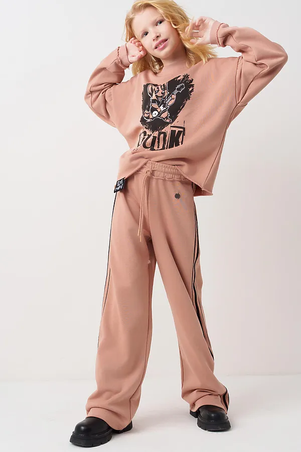 Комплект трикотажный для девочек: толстовка, брюки PLAYTODAY, охра - фото 2