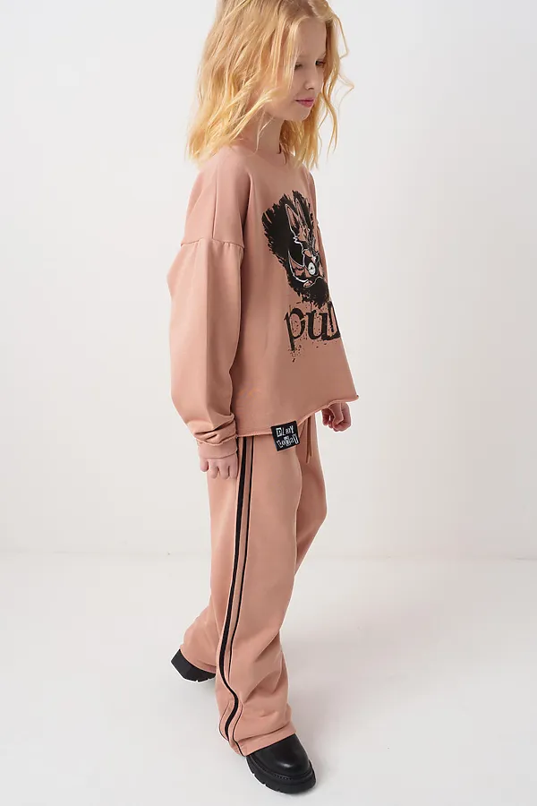 Комплект трикотажный для девочек: толстовка, брюки PLAYTODAY, охра - фото 2