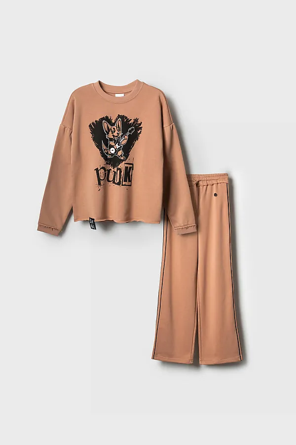Комплект трикотажный для девочек: толстовка, брюки PLAYTODAY, охра - фото 2