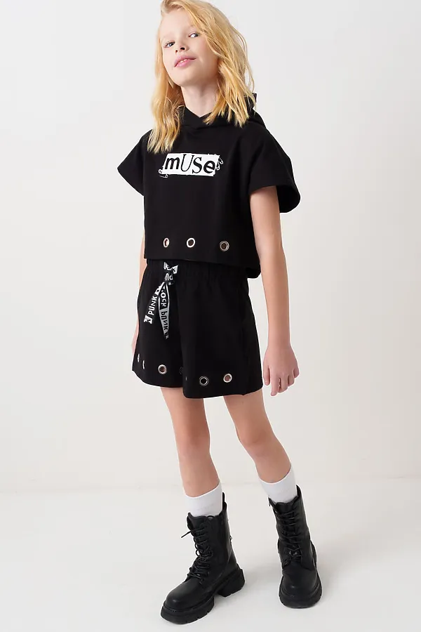 Шорты трикотажные для девочек PLAYTODAY, черный - фото 2