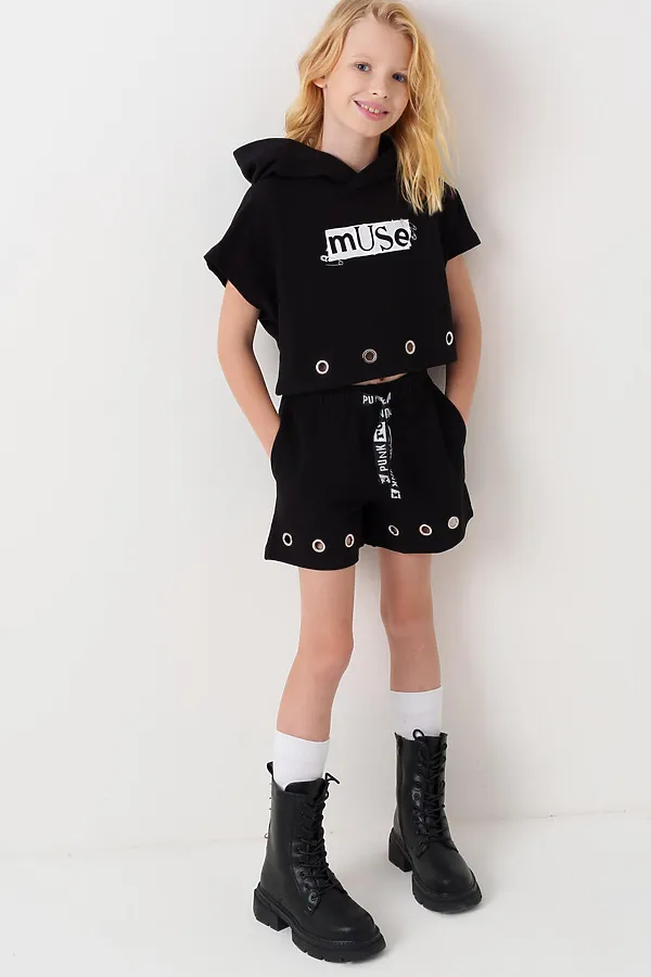 Джемпер трикотажный для девочек (футболка) PLAYTODAY, черный - фото 2