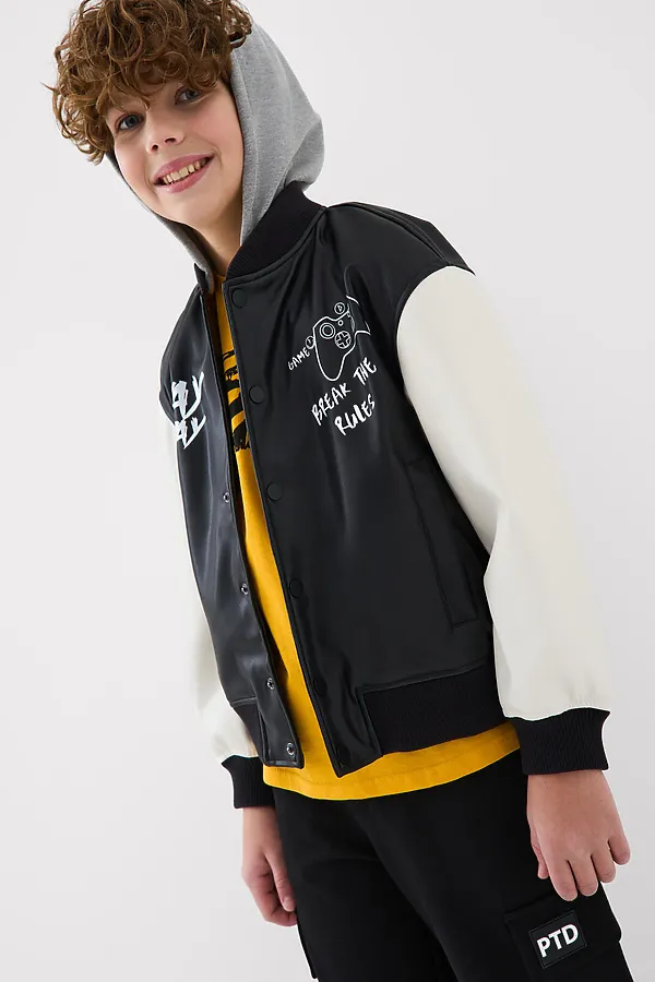 Куртка текстильная с полиуретановым покрытием для мальчиков (бомбер) PLAYTODAY, черный,белый,серый - фото 2