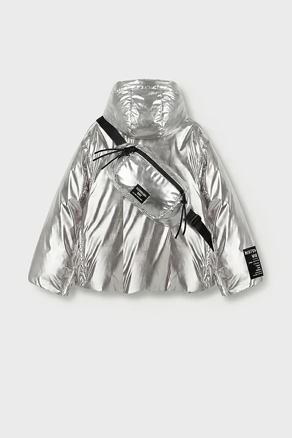 Комплект для девочек: куртка текстильная с полиуретановым покрытием, сумка PLAYTODAY, серебряный - фото 2