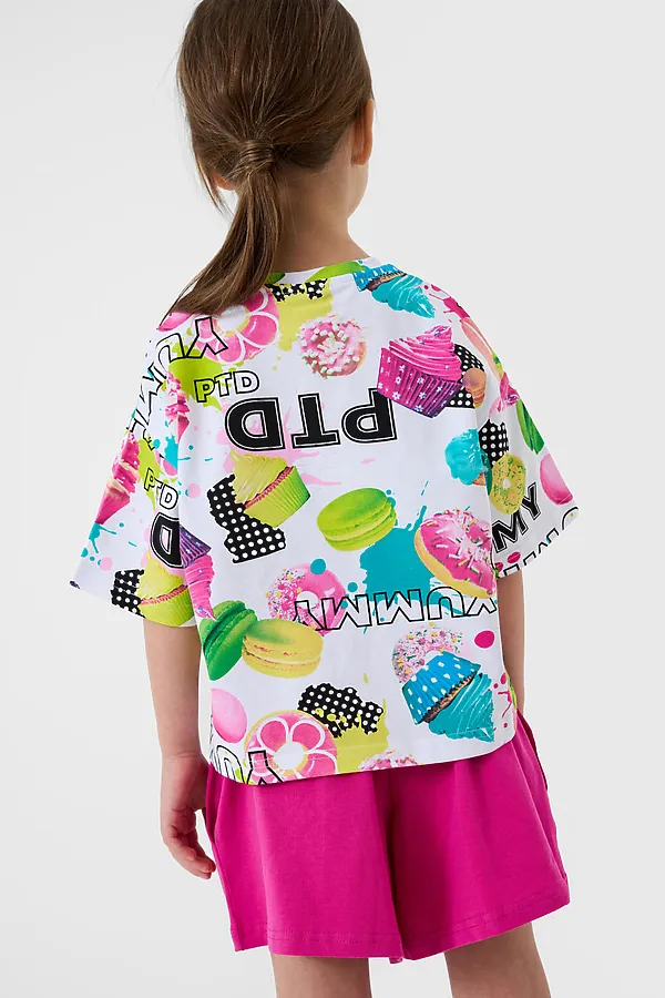 Комплект трикотажный для девочек: фуфайка (футболка), шорты PLAYTODAY, разноцветный - фото 2