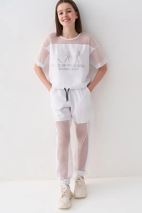 Брюки текстильные для девочек PLAYTODAY, белый - фото 2