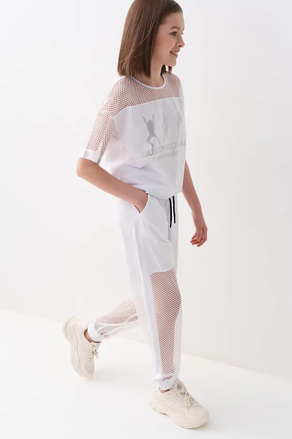 Брюки текстильные для девочек PLAYTODAY, белый - фото 2