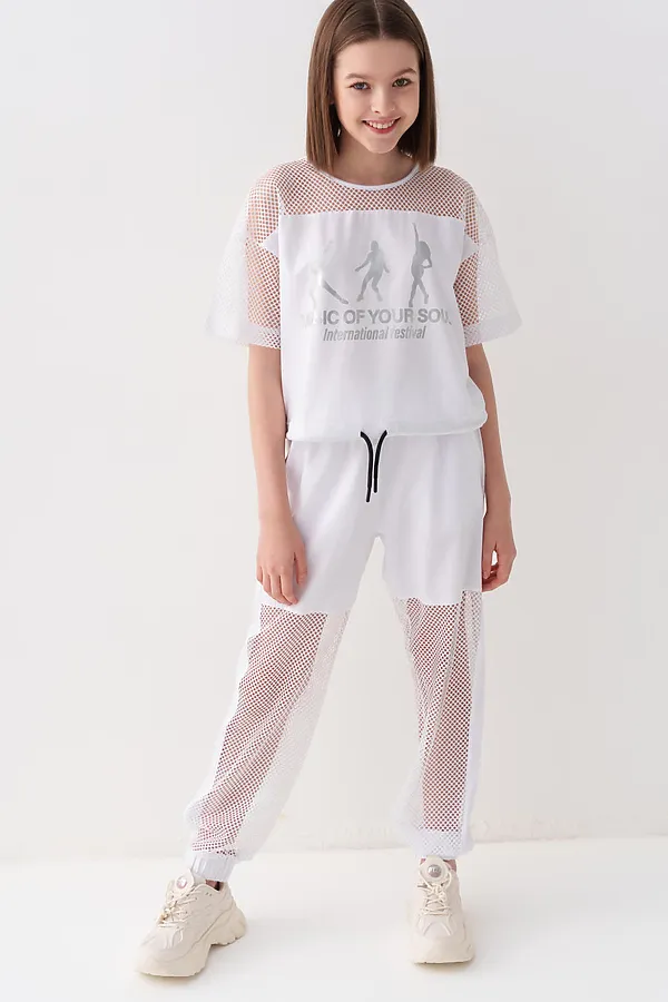 Брюки текстильные для девочек PLAYTODAY, белый - фото 2