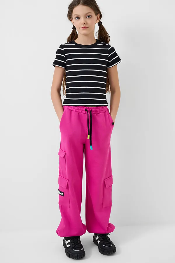 Фуфайка трикотажная для девочек (футболка) PLAYTODAY, черный,белый - фото 2