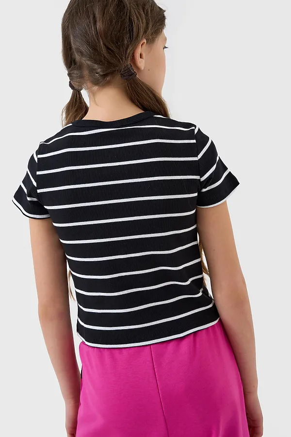 Фуфайка трикотажная для девочек (футболка) PLAYTODAY, черный,белый - фото 2