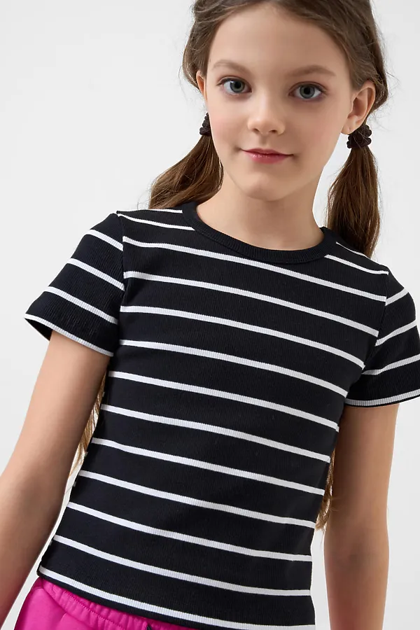 Фуфайка трикотажная для девочек (футболка) PLAYTODAY, черный,белый - фото 2