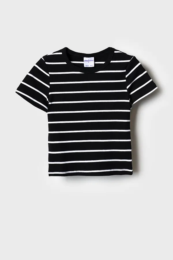 Фуфайка трикотажная для девочек (футболка) PLAYTODAY, черный,белый - фото 2