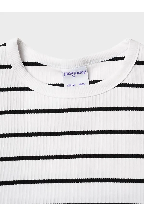 Фуфайка трикотажная для девочек (футболка) PLAYTODAY, белый,черный - фото 2