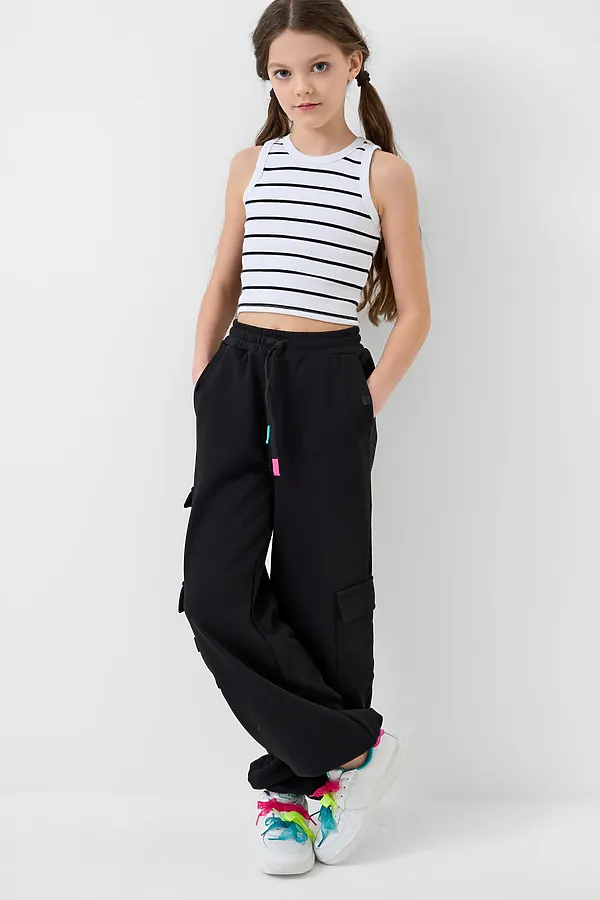 Майка трикотажная для девочек PLAYTODAY, белый,черный - фото 2